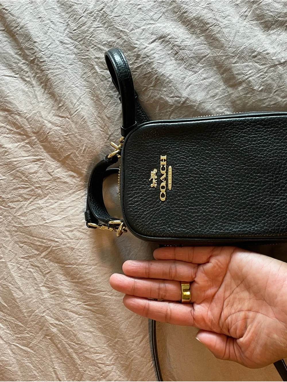 Coach Black Pebbled Leather Crossbody Phone Bag